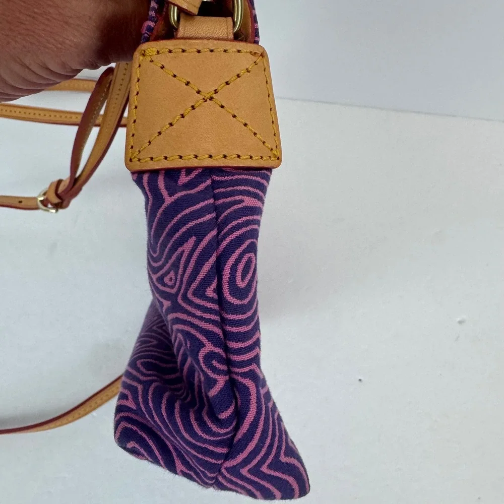 Dooney & Bourke Purple Pink Heart Doodle Canvas Crossbody Bag Leather Trim
